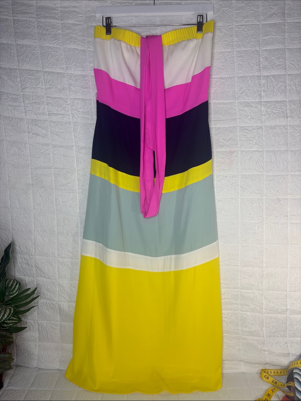 Rachel Roy Strapless Colorblock Maxi Dress Medium Pink Yellow Tropical Resort